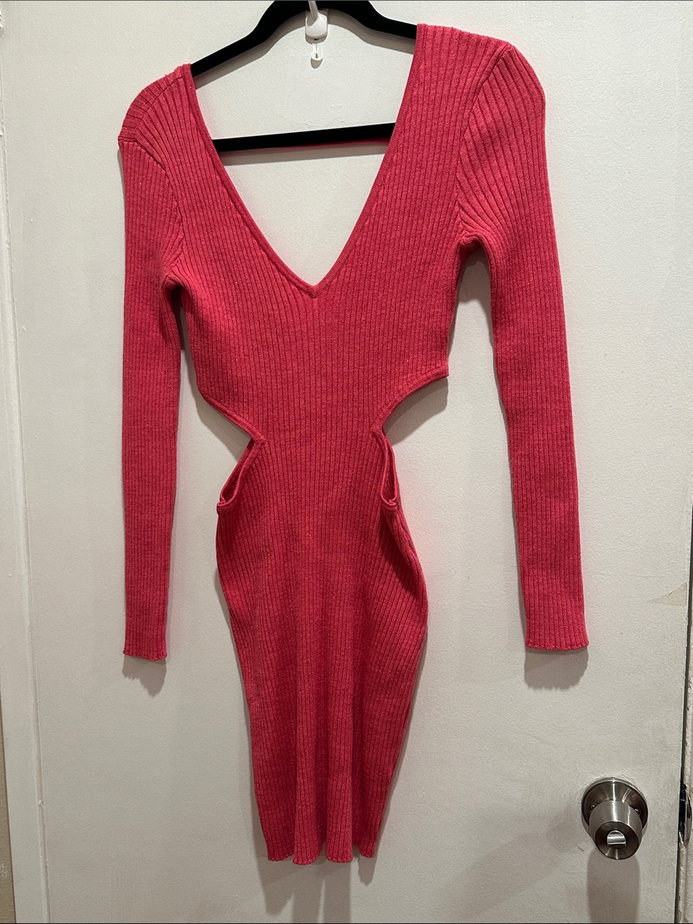 Nordstrom Open Edit hot pink Ribbed Cutout Long Sleeve bodycon Dress